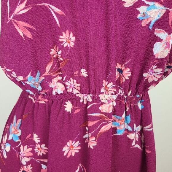 𝅺monteau Burgundy Floral Scalloped Neck Halter Dress Small - Picture 4 of 16